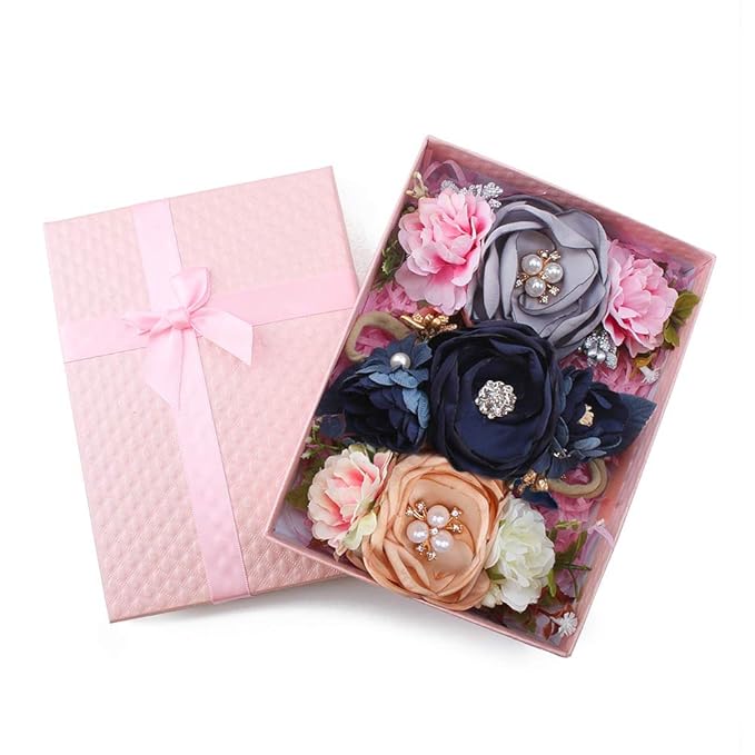 Baby Girl Floral Headbands- 3pcs Nylon Headband Handmade Flower Crown Elastic Hairband Newborn Toddler Hair Accessories Gifts for Girls (1-6 years old)