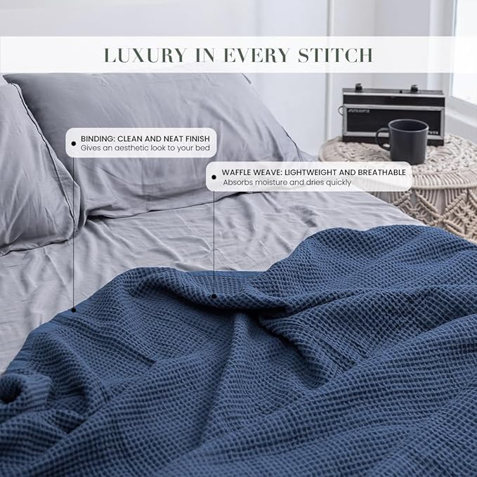 Salt Earth GOTS Certified 100% Organic Cotton Throw Blanket, 60" X 80" Waffle Blankets & Throws for Bed, Throw Blanket for Couch,Modern and Cozy Blanket,All Seasons Waffle Blanket, Soft Blanket(Navy)