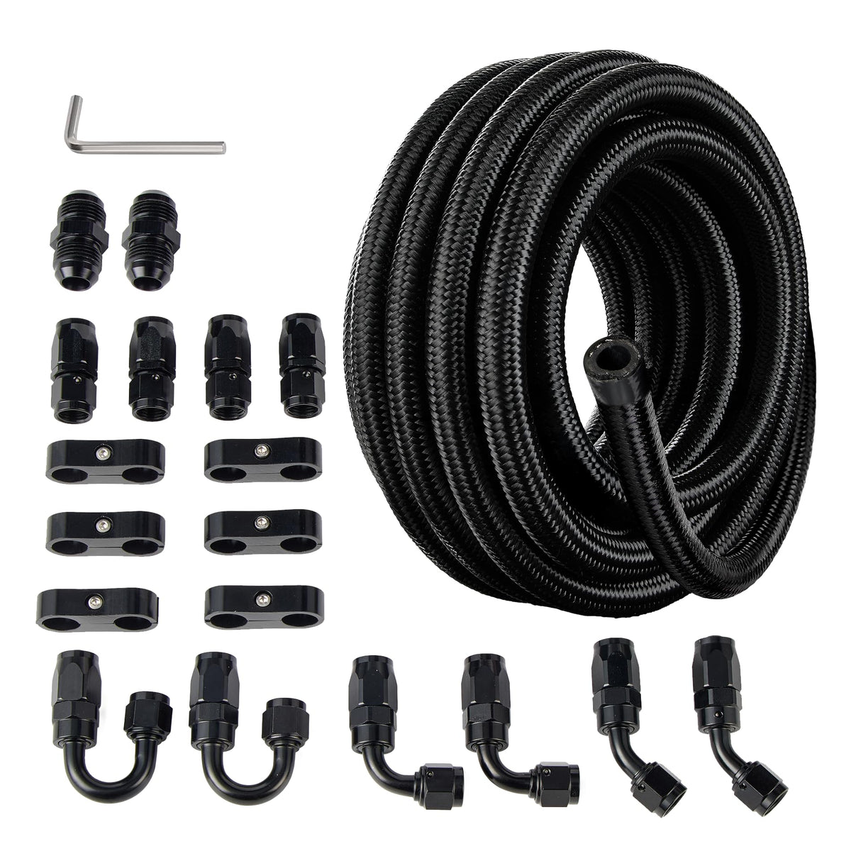 EVIL ENERGY 6AN Fuel Line Kit, 6AN Nylon Braided Fuel Line Hose Fitting Kit CPE 10FT Black