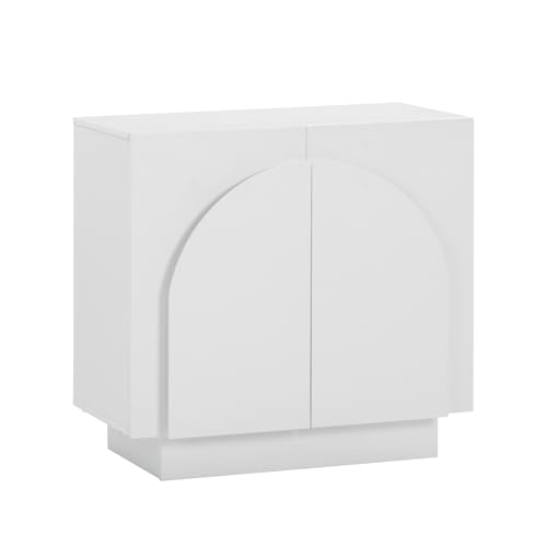 Iris Mid Century Modern White Wood Credenza with Arched Cabinet Doors for Living Room