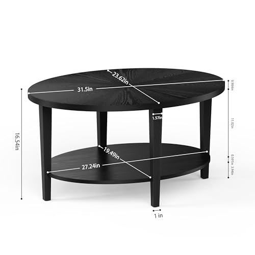 Solid Wood Oval Coffee Table for Living Room