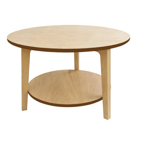 2 Tier Round Coffee Table Wood Nesting Side Table