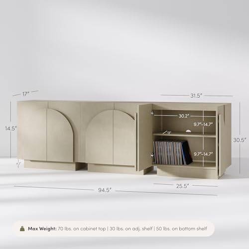 Iris Mid Century Modern Arched Curio Cabinet with Beige Linen Finish (3 Count)