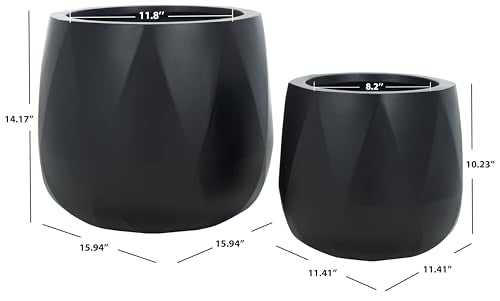 Outdoor Collection Kane Black Cement Ficonstone Planter Pot Set of 2 (2 Count)