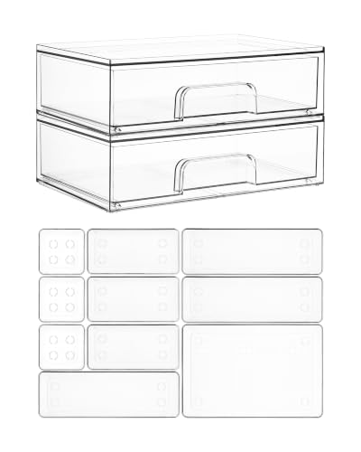 12 Pack Clear Makeup Organizer Set with Drawer Organizer Bins (12 Count)