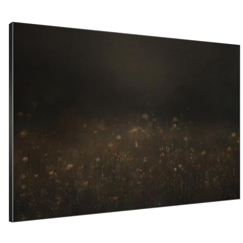 36"x46" Extra Large Framed Wall Art Dark Floral Meadow Moody Wildflower Field in Deep Earthy Tones Illustration for Home Living Room Bedroom Decor