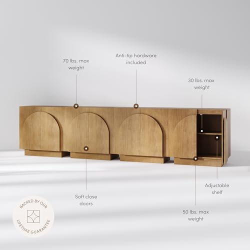 Iris Mid Century Modern Wood Accent Cabinet Sideboard Credenza TV Stand with Arched Cabinet Doors and Adjustable Shelves for Kitchen or Living Room