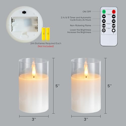 3"x5" White Glass Flameless LED Candle Battery Operated with Control (2 Count)