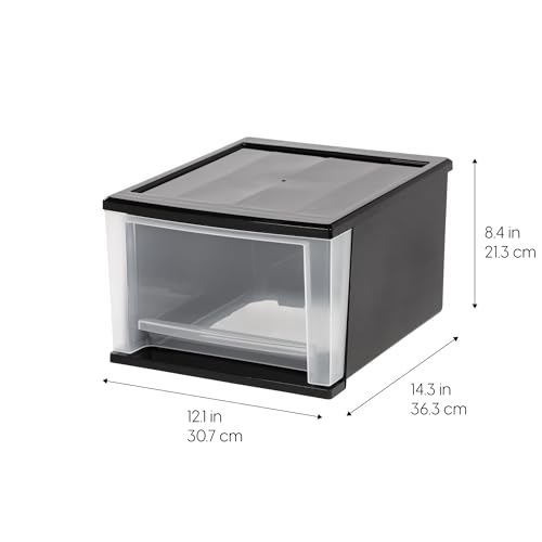 4-Pack, 17 Qt. Medium Stacking Drawer Storage Organizer, Black (4 Count)