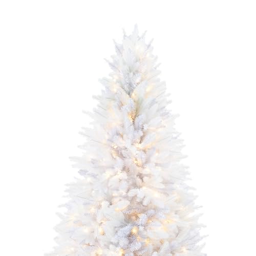 Bonnie 7 5ft White Christmas Tree with Lights Unique Colored Christmas Tree Prelit with 2193 Branch Tips 600 Warm Lights and Metal Stand Minimalistic Aritificial