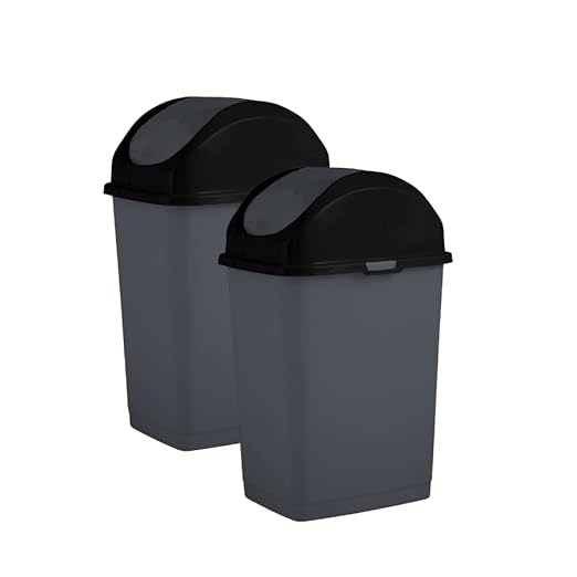 Superio Mini Desktop Trash Can with Swing Top Lid Portable Plastic Garbage Can for Countertop, Desktop, Make up Vanity, Bathroom, Car, Under Sink, Dorm Compact Waste Bin 5 L 1.25 Gal (2, Grey)
