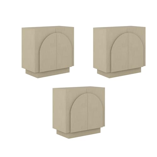 Iris Mid Century Modern Arched Curio Cabinet with Beige Linen Finish (3 Count)