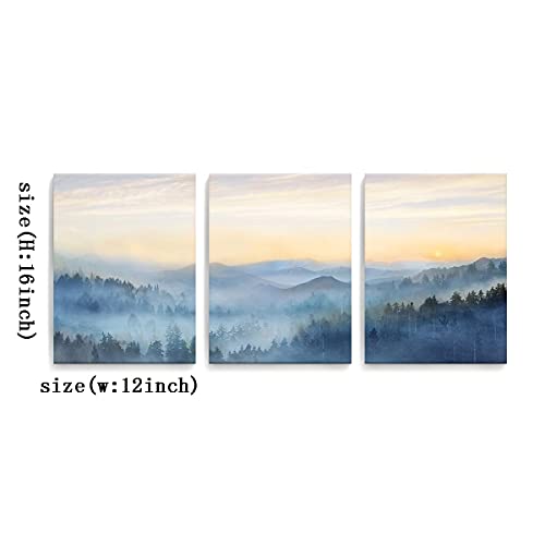 Wall Decor for Bedroom 3 Panel Sunrise Misty Forest Print Picture Paintings Wall Art for Living Room Bathroom Framed Canvas Artwork Modern Room Wall Decorations Size 12x16 x 3 Piece Ready to Hang (3 Count)