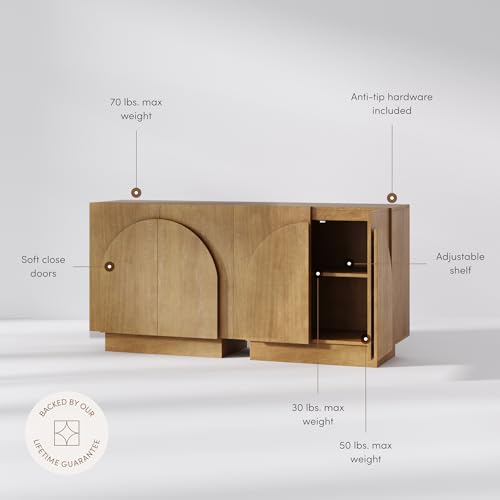 Iris Mid Century Modern Wood Accent Cabinet Sideboard Credenza TV Stand with Arched Cabinet Doors and Adjustable Shelves for Kitchen or Living Room