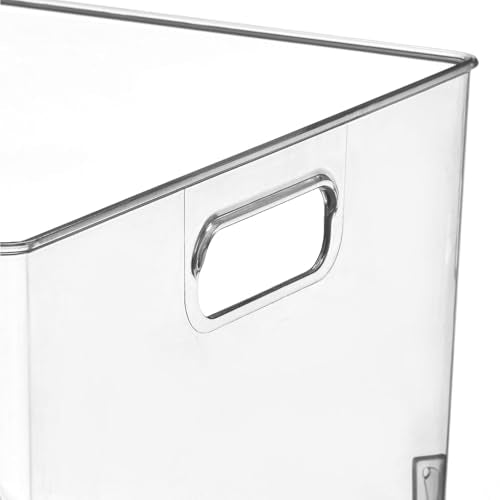Large Modern Stackable Plastic Storage Organizer Bin Basket with Handles for Bathroom Vanity Organization (4 Count)
