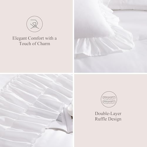 King Size Comforter Set White Ruffle 7 Pieces Farmhouse Bed in a Bag