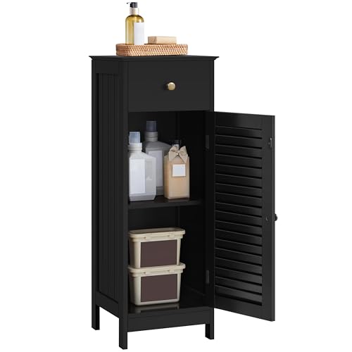 Small Bathroom Storage Cabinet with Drawer & Louvered Door