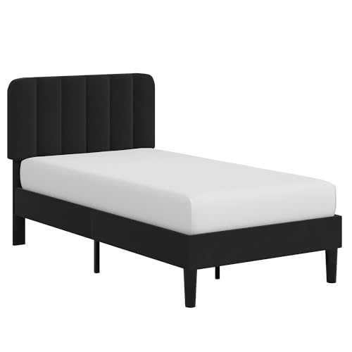 Twin Size Bed Frame with Upholstered Headboard