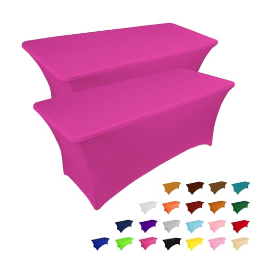2 Pack 4FT Table Cloth for Rectangular Spandex Fuchsia Table Cover (2 Count)