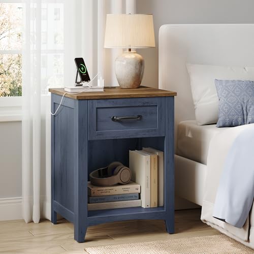 Farmhouse Nightstand with Charging Station