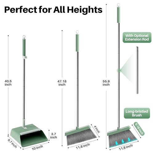 Dark Teal Green Broom and Dustpan Set