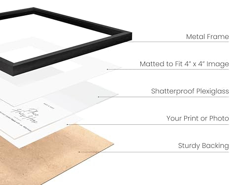 8x8 Black Metal Picture Frames Matted to 4x4 (9 Count)