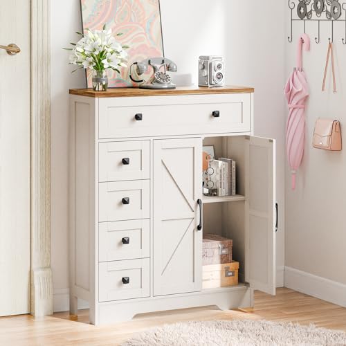 Farmhouse Storage Cabinet with 2 Doors and 5 Drawers