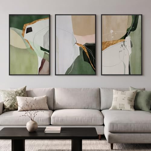 Large Framed Sage Green Abstract Wall Art for Living Room (3 Count)