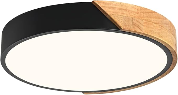 Vikaey Modern LED Ceiling Light, Minimalist Wood Flush Mount Ceiling Light
