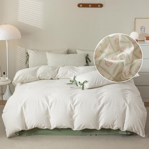 Pink Floral Comforter Set Queen Plaid Grid Cute Flower Comforter 3 Pieces Cottagecore Bedding Comforter Aesthetic Flowers Boho Comforter with 2 Bowknot Pillowcases Farmhouse Bedding Set