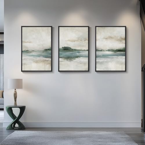 Framed Blue Green Abstract Landscape Wall Art (3 Count)