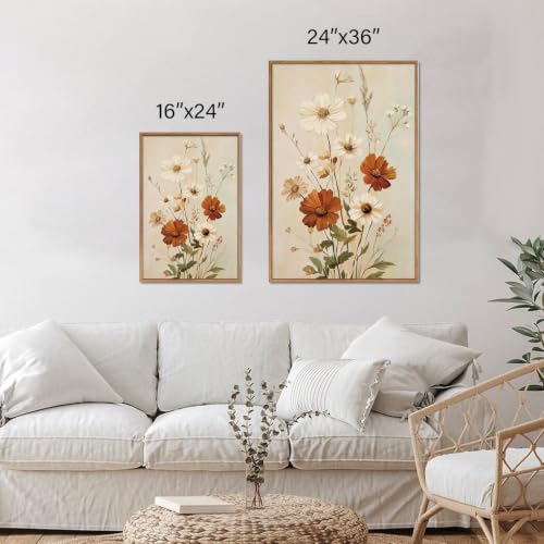 Retro Floral Framed Canvas Wall Art Set