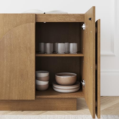 Iris Mid Century Modern Wood Accent Cabinet Sideboard Credenza TV Stand with Arched Cabinet Doors and Adjustable Shelves for Kitchen or Living Room