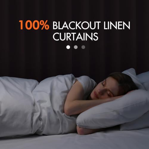 100% Blackout Back Tab Pleat Linen Curtains 50" Wx72 L (2 Count)