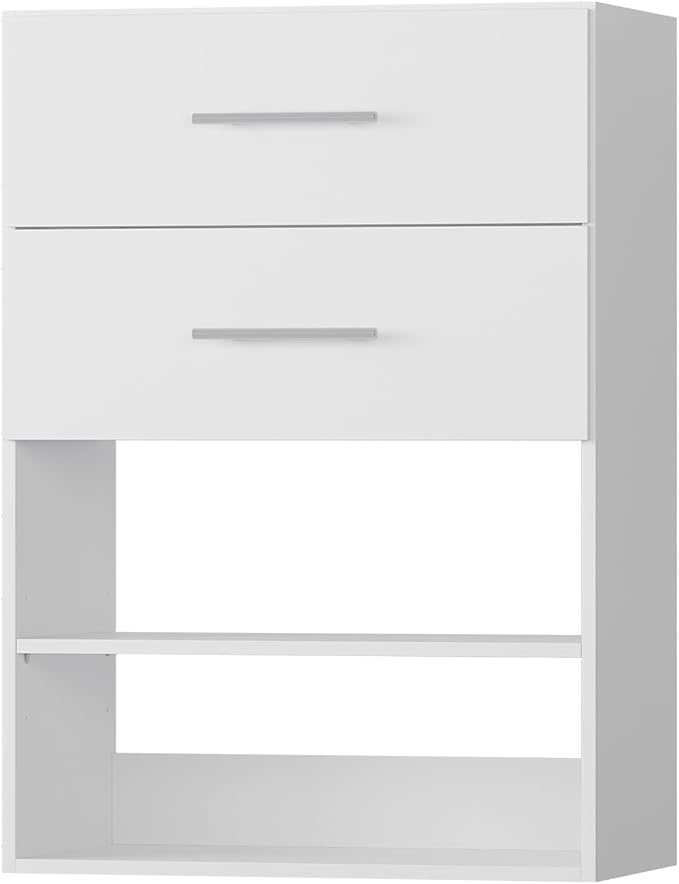 2 Drawer Short Tower Closet Unit, Modular Closet System, Wood Closet System Organizer with Storage for Walk In Closets, Clothing Rack Closet for Hanging Clothes, Bedroom, White, 19.5"W