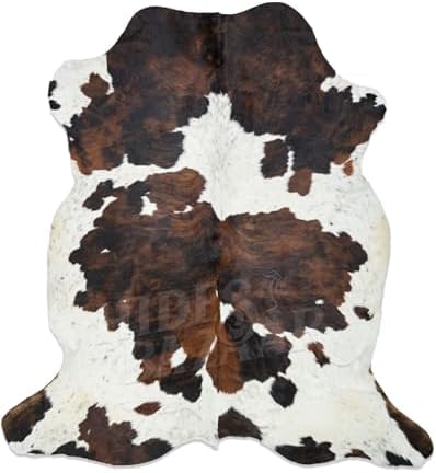 Tricolor Cowhide Rug Classic Brown, Black and White Color Mix, Natural Leather Hide, Area Rug (6x8ft)
