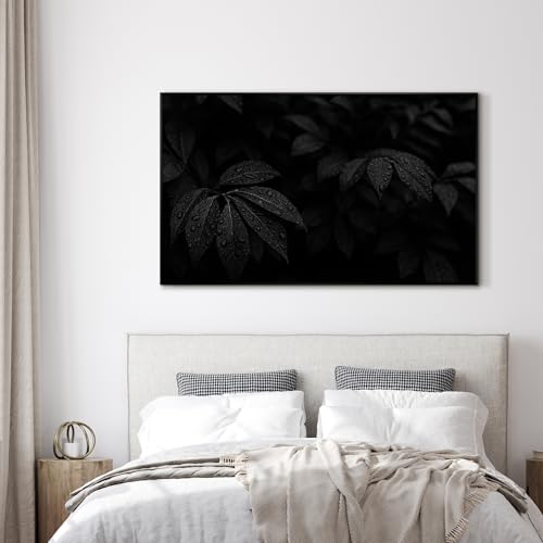 30"x60" Extra Large Framed Wall Art Black and White Botanical Leaves with Raindrops for Home Living Room Bedroom Decor