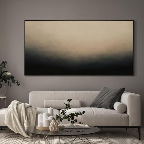 36"x72" Extra Large Framed Wall Art Soft Cream and Dark Abstract Landscape Illustration for Home Living Room Bedroom Frame Assembly Required