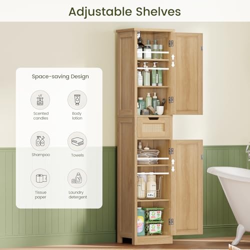 66.9" Tall Bathroom Storage Cabinet with 2 Doors & 1 Drawer