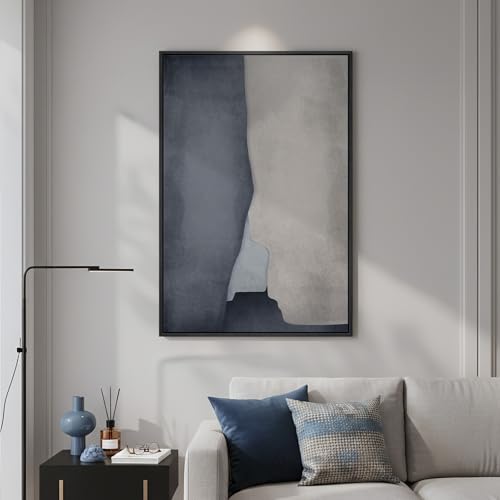 Large Framed Blue Gray Modern Abstract Wall Art