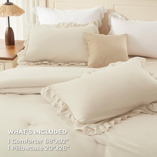 Beige Twin XL Ruffle Comforter Set