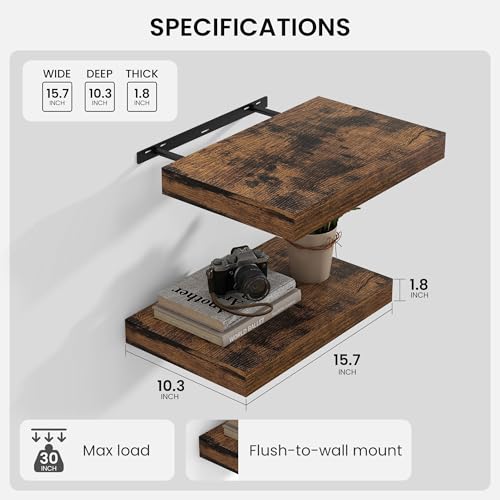 Floating Shelves 15.7" W x 10.3" D Rustic Brown Set of 2 (2 Count)