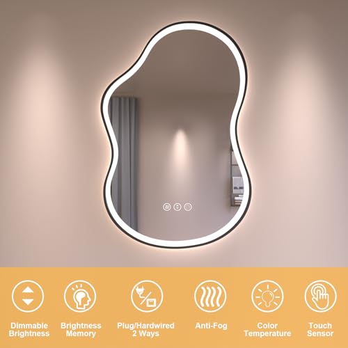 24''x36'' Irregular LED Bathroom Mirror with Lights & Black Frame