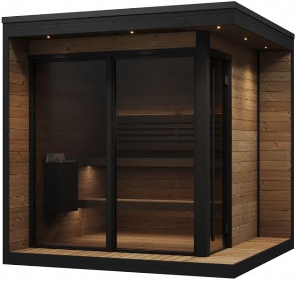 GL6 Outdoor Sauna Kit, Garden Luxury-Series Outdoor DIY Sauna Kit, Thermo-Spruce, up to 6 Persons Bundles (Sauna Heater and Sauna Stones Included) (Drop 9 WiFi - White)