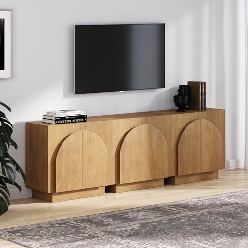 Iris Mid Century Modern Wood Accent Cabinet Sideboard Credenza TV Stand with Arched Cabinet Doors and Adjustable Shelves for Kitchen or Living Room