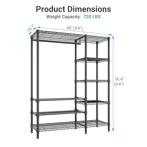 V7S Portable Closet for Hanging Clothes Heavy Duty Rack with Shelves