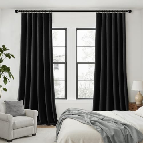 100% Blackout Back Tab Pleat Linen Curtains 50" Wx108 L (2 Count)