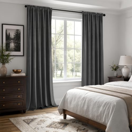 Grey Blackout Velvet Curtains Drapes 90 Inch Long 52"x90" Bedroom (2 Count)