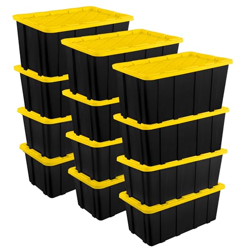 Industrial Storage Tote with Lids for Garage (12 Count)
