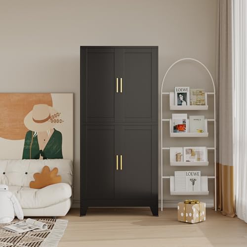 47” Black Metal Bathroom Storage Cabinet